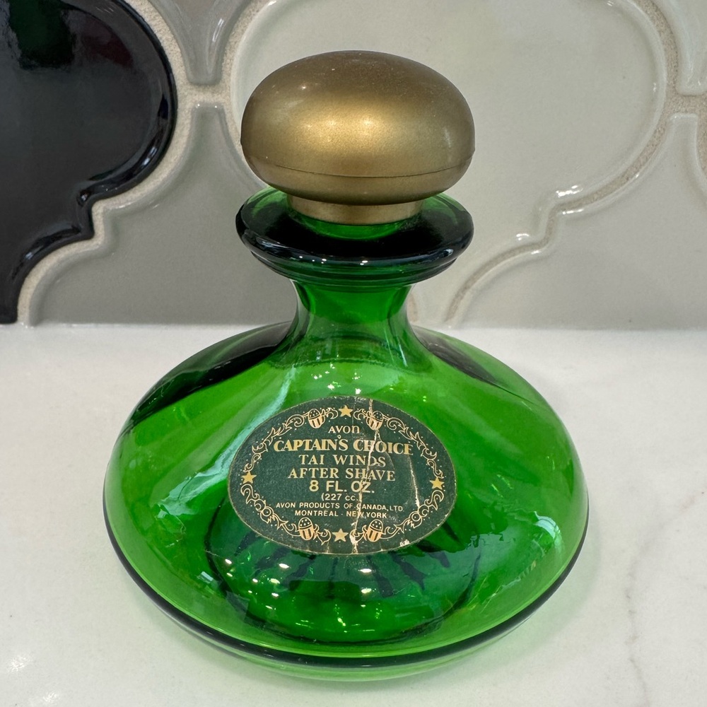 Vintage Avon Captain’s Choice Tai Winds After Shave Bottle – Green Glass